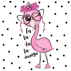 Cute pink flamingo design for greeting cards and other purposes. Vector.
