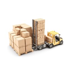 Cargo freight truck. Shipment, Delivery service. Logistics and transportation. Warehouse dock load pallet goods into shipping container truck. Stacked package boxes on pallet inside a truck. generativ