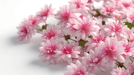 Branch with pink small flowers on a white