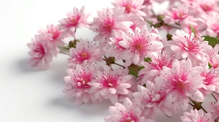 Fototapeta premium Branch with pink small flowers on a white