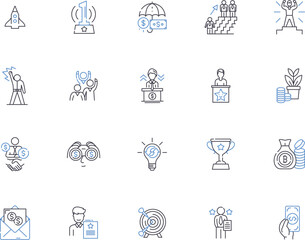Business success outline icons collection. Success, Profit, Expand, Growth, Profit margin, Expand, Increase vector and illustration concept set. Market, Customers, Lead linear signs