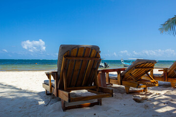 lounge chairs on the beach