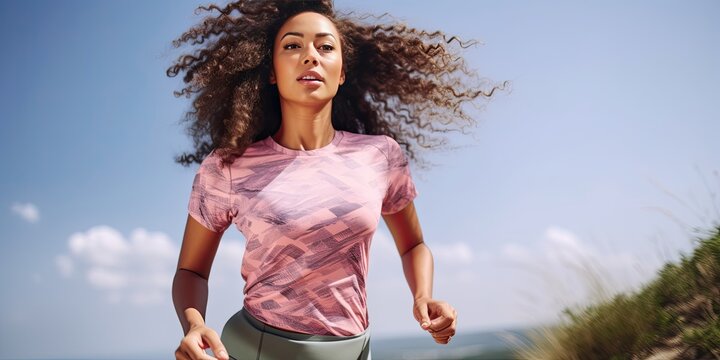 woman jogging on a warm sunny day,  Generative AI 