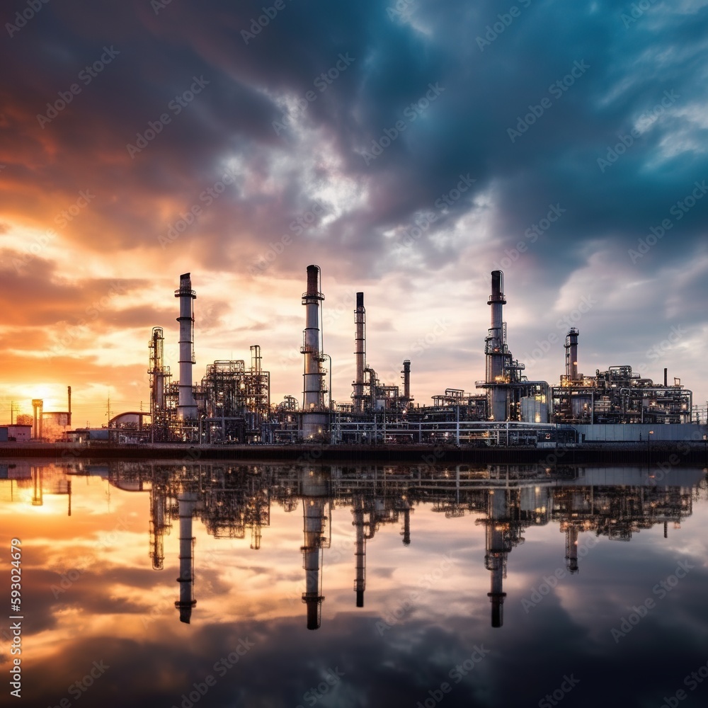 Canvas Prints Oil refinery at twilight, Oil refinery plant from industry zone, Aerial view oil and gas petrochemical industrial, generative ai