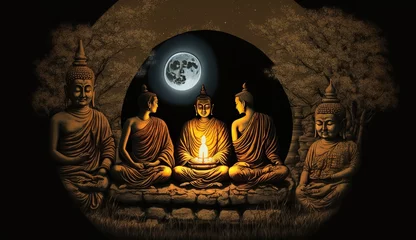 Rolgordijnen Illustation for happy vesak day, buddha images, Generative Ai © rajesh