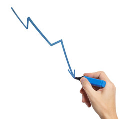 Hand drawing a graph using a blue marker, cut out