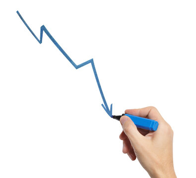 Hand drawing a graph using a blue marker, cut out