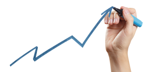 Hand drawing a graph using a blue marker, cut out