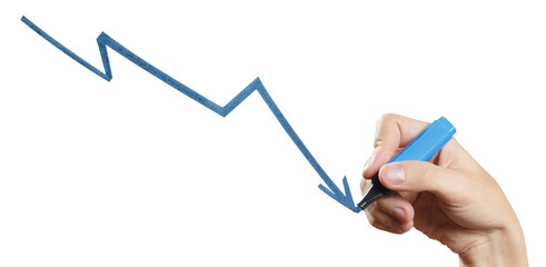 Hand drawing a graph using a blue marker, cut out