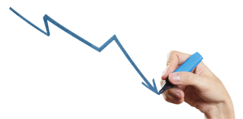 Hand drawing a graph using a blue marker, cut out