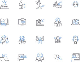 Mentor outline icons collection. mentor, guidance, support, coaching, training, development, leadership vector and illustration concept set. inspiration, motivation, accountability linear signs
