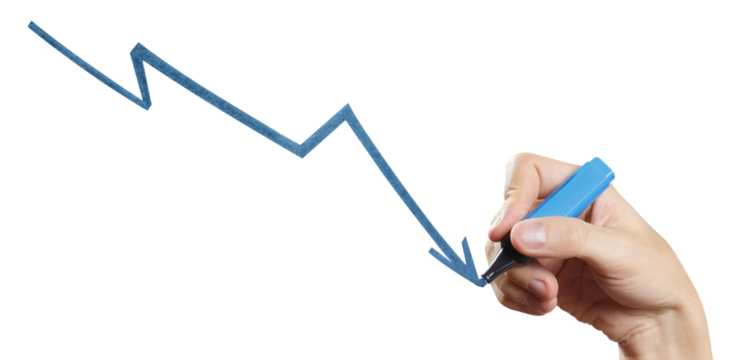 Hand drawing a graph using a blue marker, cut out