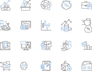 Promotions and discounts outline icons collection. Promotions, discounts, deal, sale, offer, voucher, coupon vector and illustration concept set. markdown, bargain, save linear signs