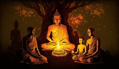 Illustation for happy vesak day, buddha images, Generative Ai