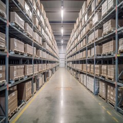 Logistics facility stuffed with packages, crates, and goods. generative ai