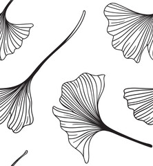 seamless pattern, ginkgo biloba leaves, vector illustration