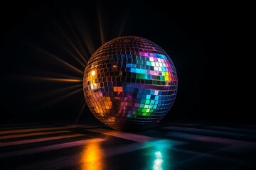 Shiny disco mirror ball reflect rainbow colors isolated. Generative AI