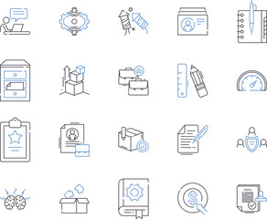 Office administration outline icons collection. Office, administration, management, clerical, operations, supervision, scheduling vector and illustration concept set. records, security, receptionist