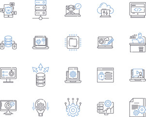 Website and device outline icons collection. website, device, mobile, tablet, desktop, laptop, smartphone vector and illustration concept set. operating, system, iOS linear signs