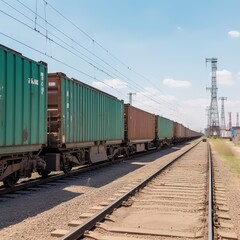 Fototapeta na wymiar freight train on railway. generative ai