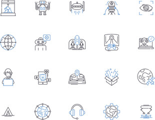 Future outline icons collection. Futurity, Foresee, Prospect, Prospective, Destiny, Prognosis, Futureproof vector and illustration concept set. Promising, Presage, Advancement linear signs