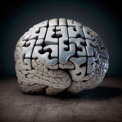 Brain puzzle and maze. Overthinking concept. Dilema and idea. Generative AI