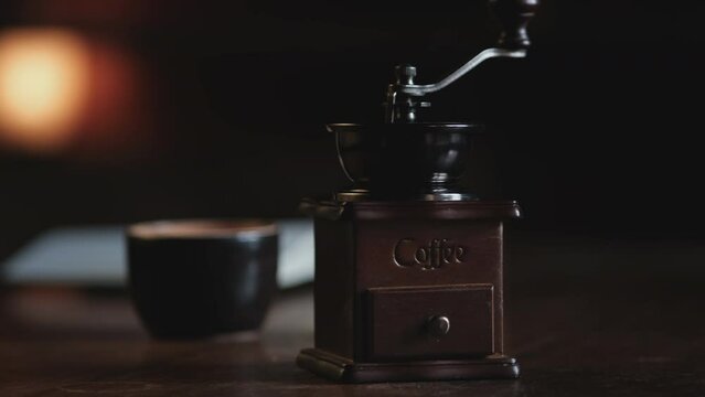 coffee grinder and beans