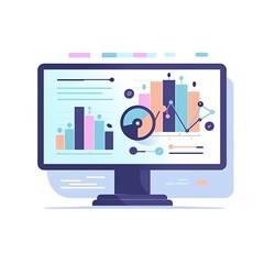 Web analytic information on Computer screen flat icon. trend graphs report concept. statistic charts for planning and accounting, analysis. generative ai
Web analytic information on Computer screen fl