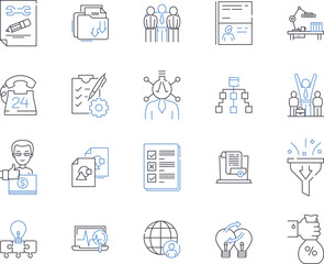 Data Analytics outline icons collection. Data, Analytics, Science, Insight, Processing, Modeling, Visualization vector and illustration concept set. Exploration, Mining, Statistical linear signs