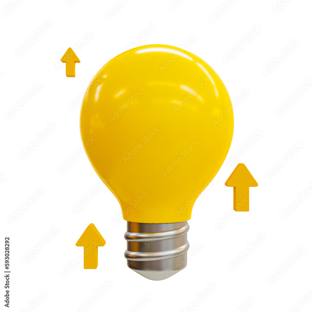 Poster 3d minimal self-development concept. innovation icon. knowledge increasing. light bulb with a rising