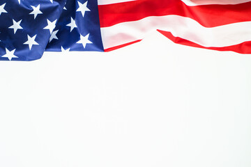 4th of July, independence day. American flag background, USA flag on white. Copy space for design.