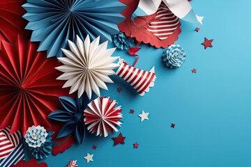 Obraz premium Independence Day paper art. 4th of July. Patriot America. Blue and red stars.