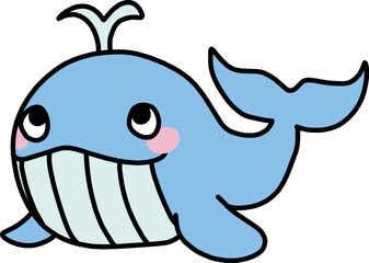 正面を向いたかわいいクジラのカラーイラスト