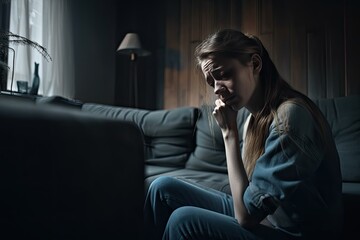 Portrait of sad person, portrat of sad young woman illness, despair and depression concept