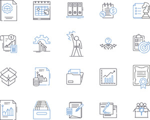 Document management outline icons collection. Document, Management, System, Records, Scanning, Capturing, Collaboration vector and illustration concept set. Repository, Access, Storage linear signs