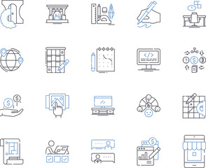 Freelance business outline icons collection. Freelancing, Business, Entrepreneur, Self-Employed, Remote, Consultant, Contractor vector and illustration concept set. Freelancer, Working, Independent