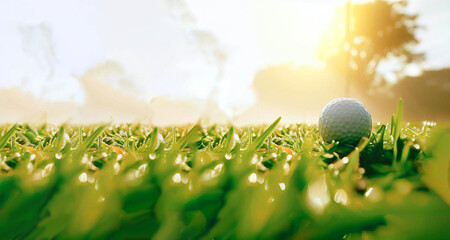 golf ball on green field banner generative AI