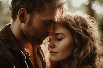 cuddling in love couple with closed eyes created with Generative AI technology