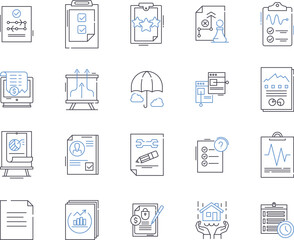 insurance business outline icons collection. Insurance, Business, Risk, Coverage, Policy, Industry, Claims vector and illustration concept set. Underwriting, Liability, Investment linear signs