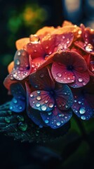 Hydrangea flower with waterdrops. Close up. Generative AI