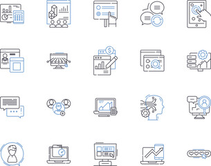 Tutoring outline icons collection. Tutoring, Tutor, Teach, Tutoring-Services, Coaching, Education, Mentoring vector and illustration concept set. Instruction, Learning, Help linear signs