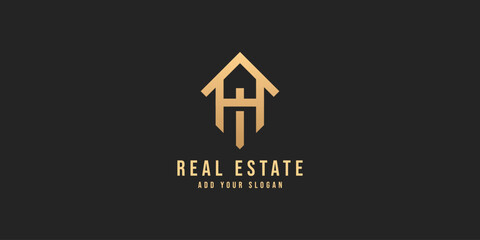 Logo design of M in vector for construction, home, real estate, building, property. Minimal awesome trendy professional logo design template on black background.