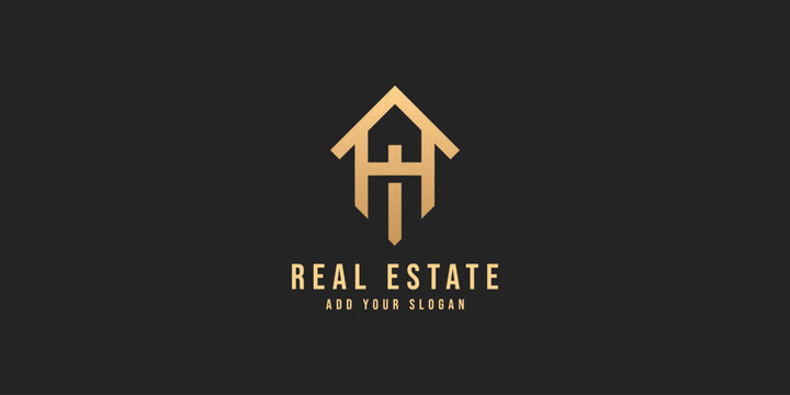 Logo design of M in vector for construction, home, real estate, building, property. Minimal awesome trendy professional logo design template on black background.
