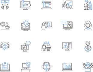 Working people outline icons collection. Labor, Employees, Staff, Personnel, Workforce, Professionals, Employed vector and illustration concept set. Executives, Operatives, Occupants linear signs