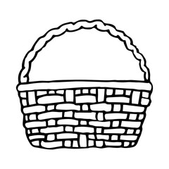 Straw basket in doodle style isolated on white