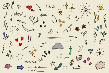 Set hand drawn ornament illustration decoration doodle glitter star heart arrow handdrawn cute material