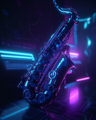 Fototapeta na wymiar Future neon tech with a saxophone