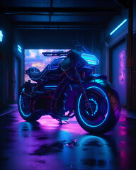 Future neon tech with motorcycle