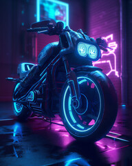 Naklejka na ściany i meble Future neon tech with motorcycle