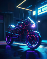 Future neon tech with motorcycle